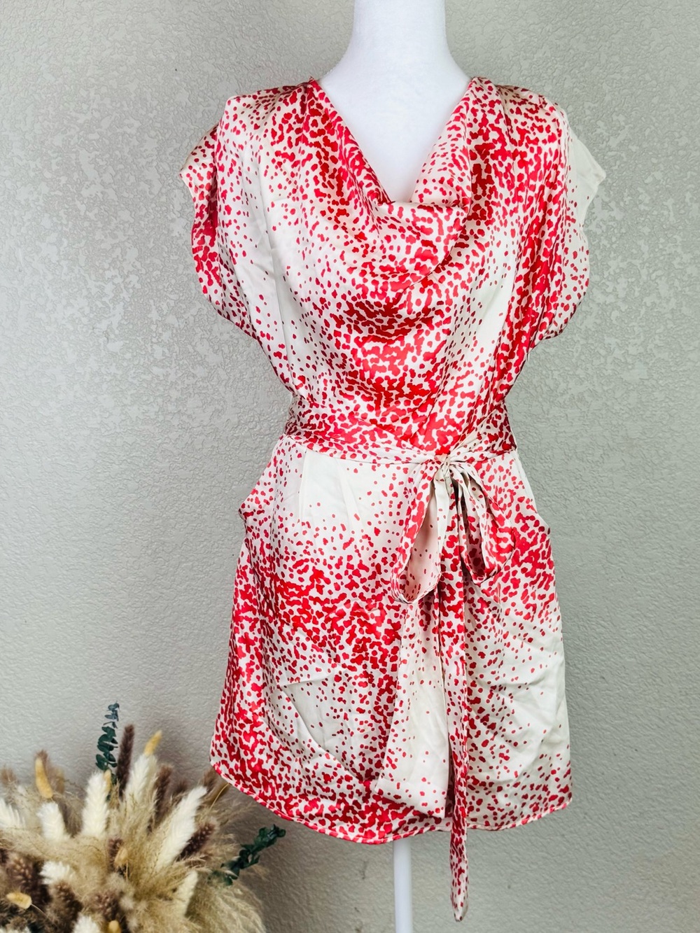 Francescas’s Red And Cream Speckle Tie-Waist Dress Small